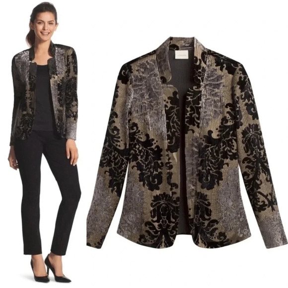 Chico's Jackets & Blazers - Chico’s Women’s Crushed Velvet Burnout Shimmery Open Jacket/Blazer Size 2